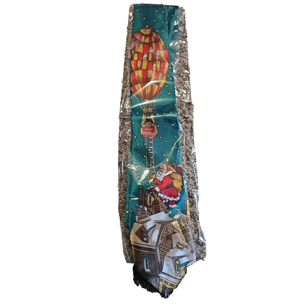 Hallmark Men Tie With Santa With His Bag Of Prizes‎ Climbing Sky Balloon Ladder